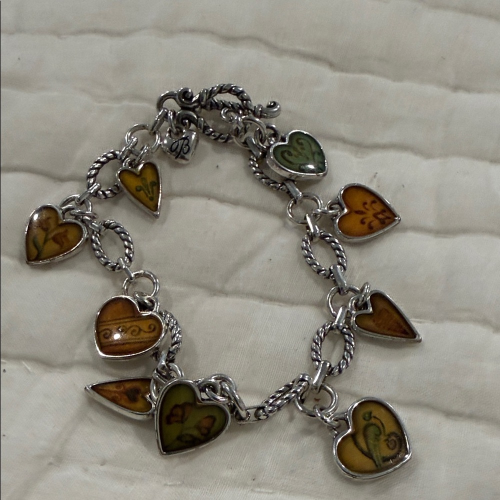 Brighton Silver Heart Charm Bracelet with Yellow Enamel Accents - Picture 2 of 6